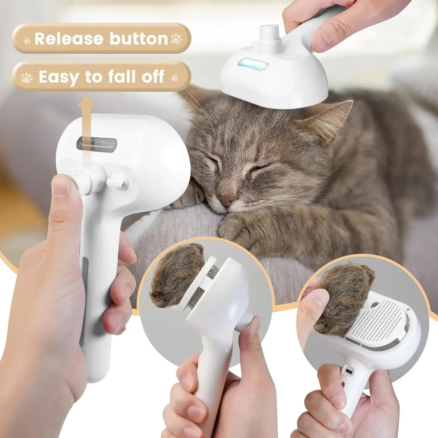 3-in-1 Dog Hair Brush Cat Hair Brush Electric Pet Cleaning Brush Steam Spray Brush Massage Hair Removal Comb Anti-Tangle Brush