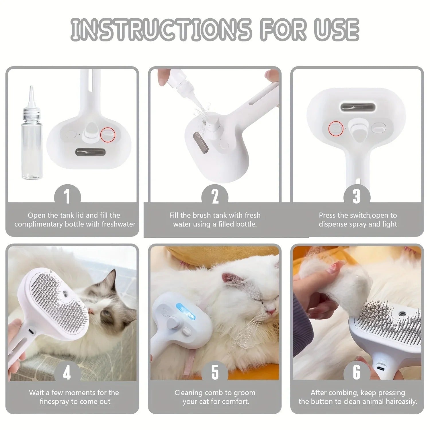 3-in-1 Dog Hair Brush Cat Hair Brush Electric Pet Cleaning Brush Steam Spray Brush Massage Hair Removal Comb Anti-Tangle Brush