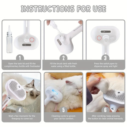 3-in-1 Dog Hair Brush Cat Hair Brush Electric Pet Cleaning Brush Steam Spray Brush Massage Hair Removal Comb Anti-Tangle Brush